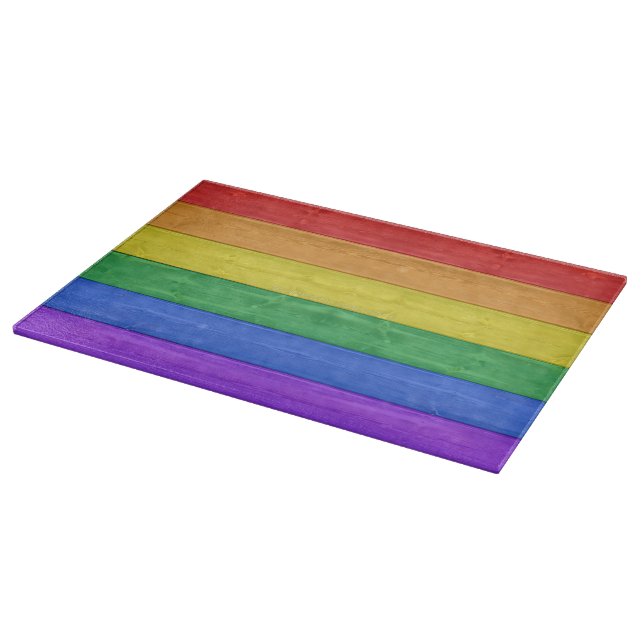 SlipperyJoe's pride wooden flag horizontal rainbow Cutting Board (Corner)