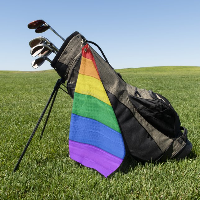 SlipperyJoe's pride wooden flag horizontal rainbow Golf Towel (Green)