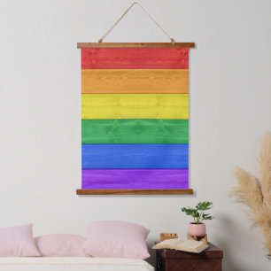 SlipperyJoe's pride wooden flag horizontal rainbow Hanging Tapestry
