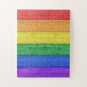 SlipperyJoe's pride wooden flag horizontal rainbow Jigsaw Puzzle
