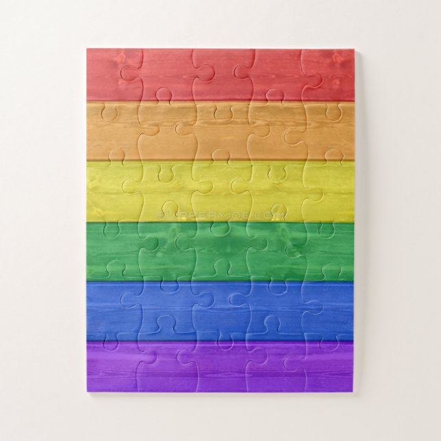 SlipperyJoe's pride wooden flag horizontal rainbow Jigsaw Puzzle (Vertical)