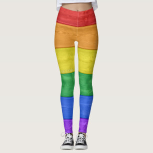 SlipperyJoe's pride wooden flag horizontal rainbow Leggings