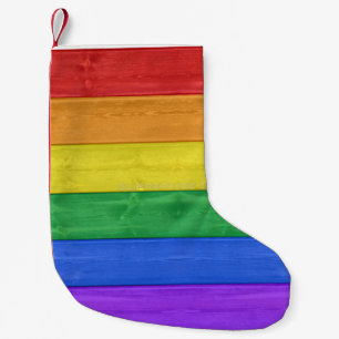 SlipperyJoe's pride wooden flag horizontal rainbow Small Christmas Stocking