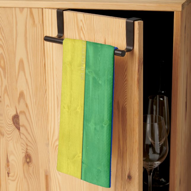 SlipperyJoe's pride wooden flag horizontal rainbow Tea Towel (Thirds Fold)