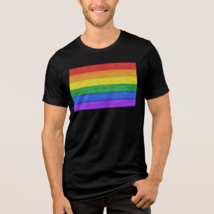 SlipperyJoe's pride wooden flag horizontal rainbow Tri-Blend Shirt
