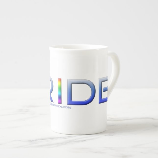 SlipperyJoe's pride word metallic letters radiates Bone China Mug (Front Right)