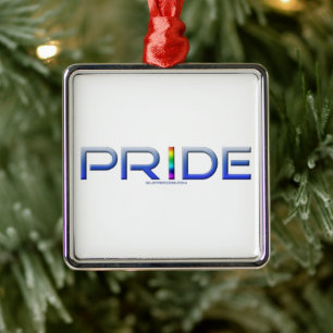 SlipperyJoe's pride word metallic letters radiates Metal Ornament