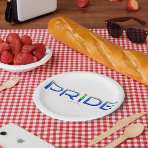SlipperyJoe's pride word metallic letters radiates Paper Plate