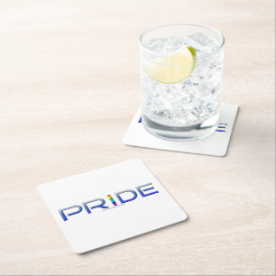 SlipperyJoe's pride word metallic letters radiates Square Paper Coaster