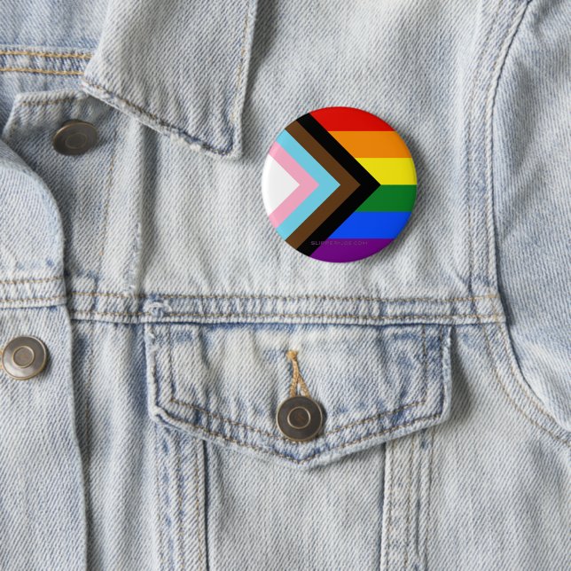 SlipperyJoe's Progress Pride Flag gay gifts LGBTQI 6 Cm Round Badge (In Situ)