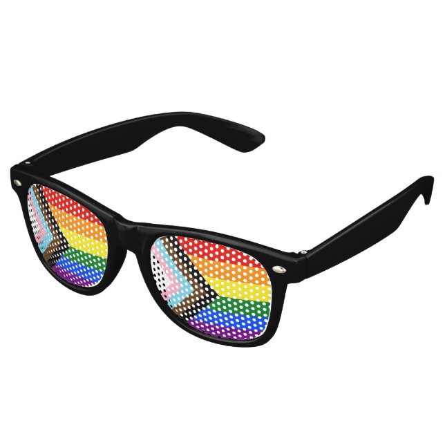 SlipperyJoe's Progress Pride Flag gay gifts LGBTQI Retro Sunglasses (Angled)