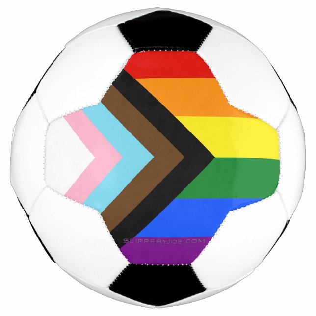 SlipperyJoe's Progress Pride Flag gay gifts LGBTQI Soccer Ball (Front)