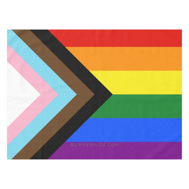 SlipperyJoe's Progress Pride Flag gay gifts LGBTQI Tablecloth (Front (Horizontal))