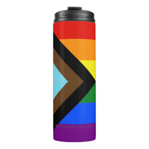 SlipperyJoe's Progress Pride Flag gay gifts LGBTQI Thermal Tumbler