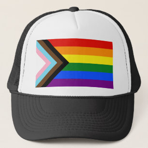 SlipperyJoe's Progress Pride Flag gay gifts LGBTQI Trucker Hat