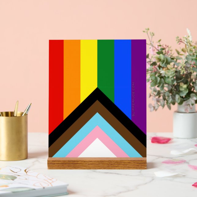 SlipperyJoe's Progress Pride Flag six classic hori Acrylic Sign (Wedding)