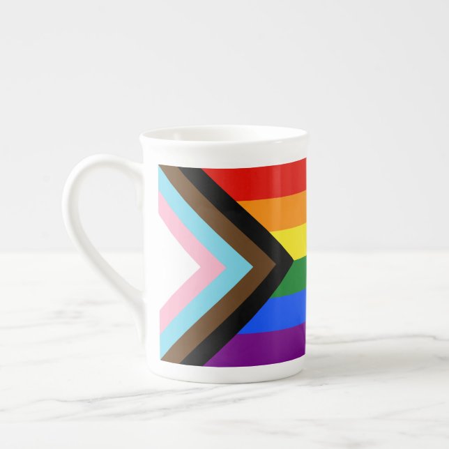 SlipperyJoe's Progress Pride Flag six classic hori Bone China Mug (Left)