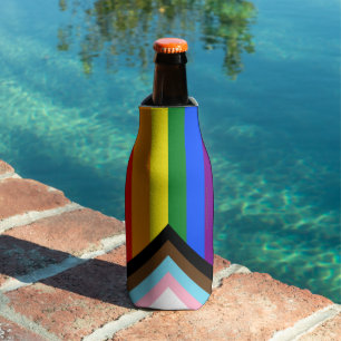 SlipperyJoe's Progress Pride Flag six classic hori Bottle Cooler