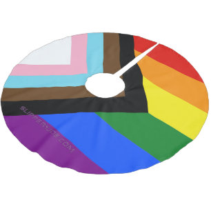 SlipperyJoe's Progress Pride Flag six classic hori Brushed Polyester Tree Skirt