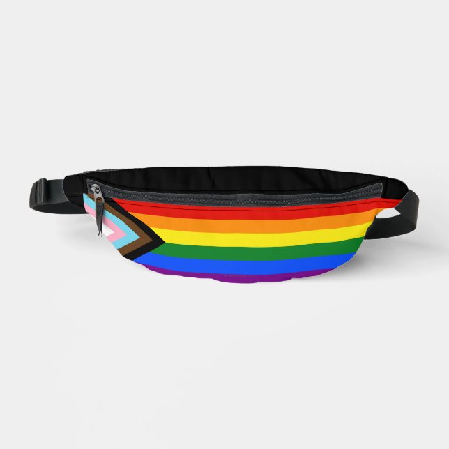 SlipperyJoe's Progress Pride Flag six classic hori Bum Bags (Front)