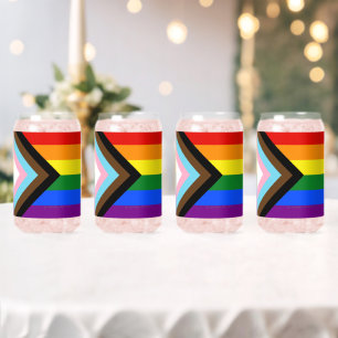 SlipperyJoe's Progress Pride Flag six classic hori Can Glass
