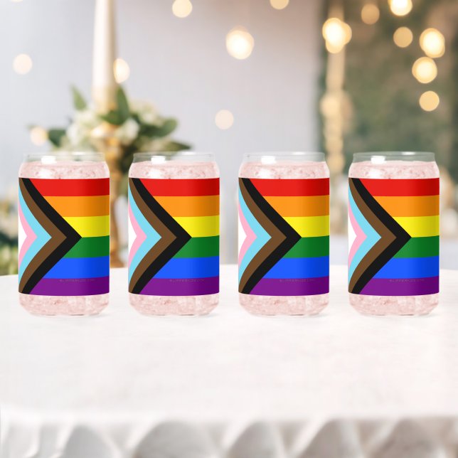 SlipperyJoe's Progress Pride Flag six classic hori Can Glass (Insitu (Wedding))