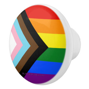 SlipperyJoe's Progress Pride Flag six classic hori Ceramic Knob