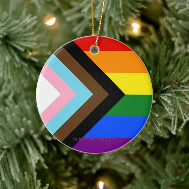 SlipperyJoe's Progress Pride Flag six classic hori Ceramic Ornament (Tree)