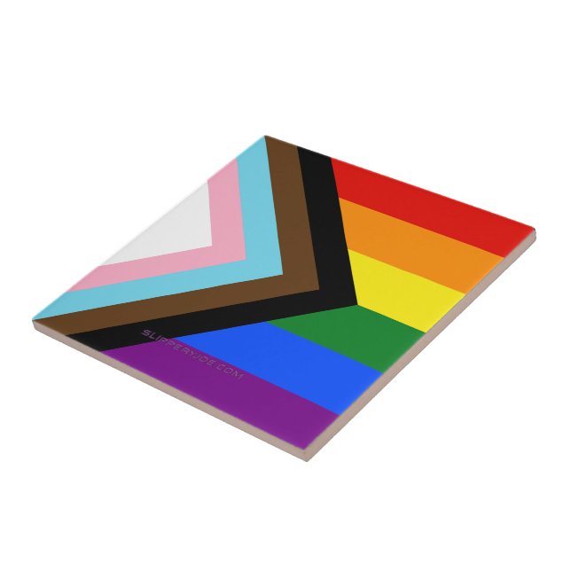 SlipperyJoe's Progress Pride Flag six classic hori Ceramic Tile (Side)