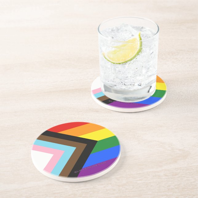 SlipperyJoe's Progress Pride Flag six classic hori Coaster (Side)