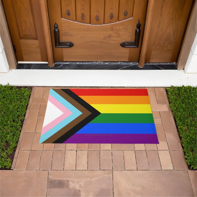 SlipperyJoe's Progress Pride Flag six classic hori Doormat (Outdoor)
