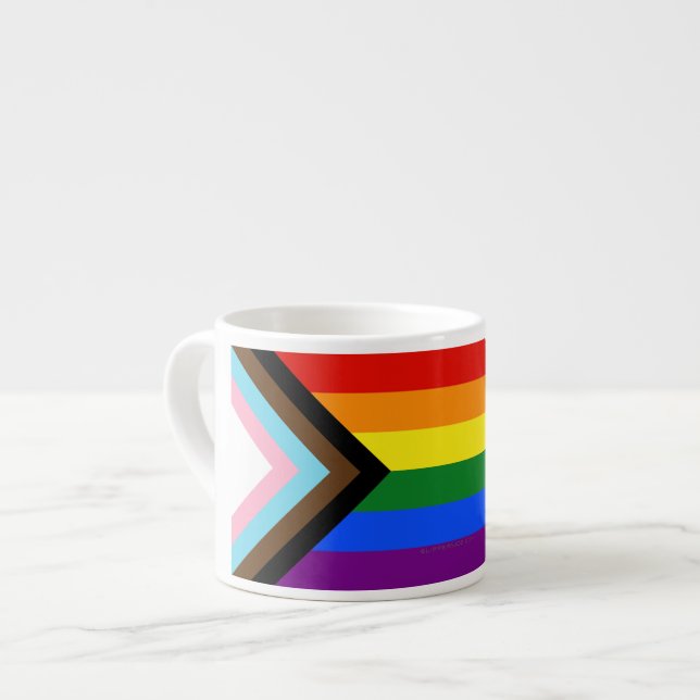 SlipperyJoe's Progress Pride Flag six classic hori Espresso Cup (Front Left)