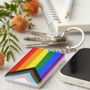 SlipperyJoe's Progress Pride Flag six classic hori Key Ring