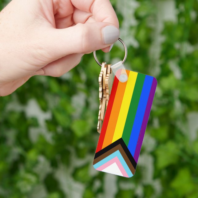 SlipperyJoe's Progress Pride Flag six classic hori Key Ring (Hand)