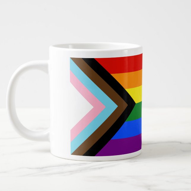 SlipperyJoe's Progress Pride Flag six classic hori Large Coffee Mug (Left)