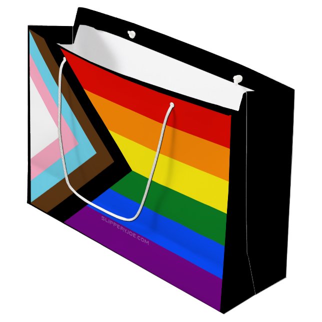 SlipperyJoe's Progress Pride Flag six classic hori Large Gift Bag (Front Angled)