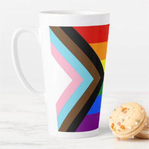 SlipperyJoe's Progress Pride Flag six classic hori Latte Mug