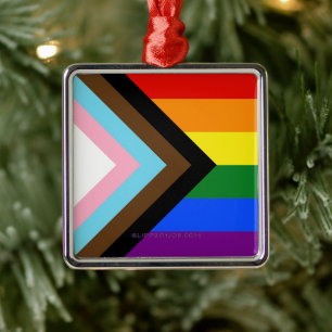 SlipperyJoe's Progress Pride Flag six classic hori Metal Ornament