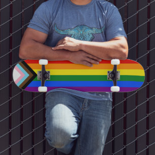 SlipperyJoe's Progress Pride Flag six classic hori Skateboard