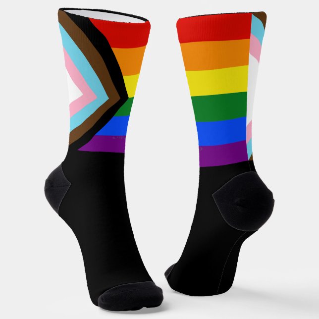 SlipperyJoe's Progress Pride Flag six classic hori Socks (Angled)