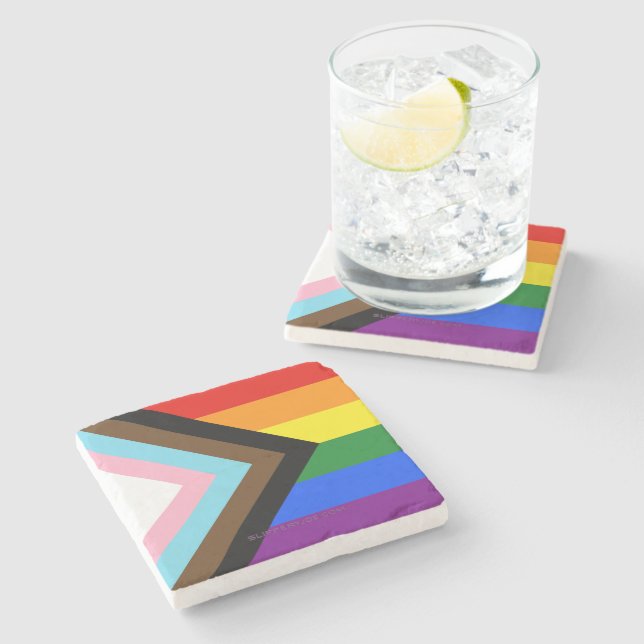 SlipperyJoe's Progress Pride Flag six classic hori Stone Coaster (Side)