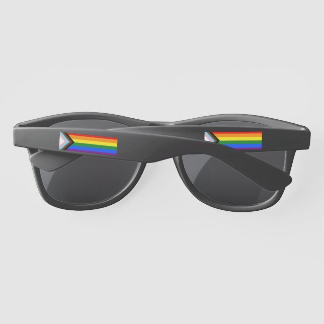 SlipperyJoe's Progress Pride Flag six classic hori Sunglasses (Back)