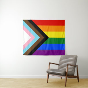 SlipperyJoe's Progress Pride Flag six classic hori Tapestry