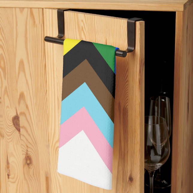 SlipperyJoe's Progress Pride Flag six classic hori Tea Towel (Thirds Fold)