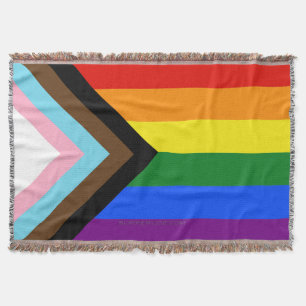 SlipperyJoe's Progress Pride Flag six classic hori Throw Blanket