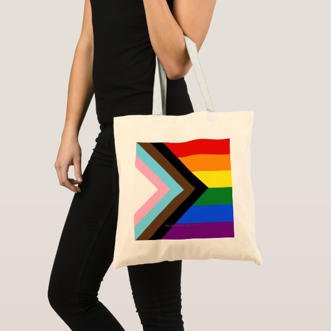 SlipperyJoe's Progress Pride Flag six classic hori Tote Bag (Front (Product))