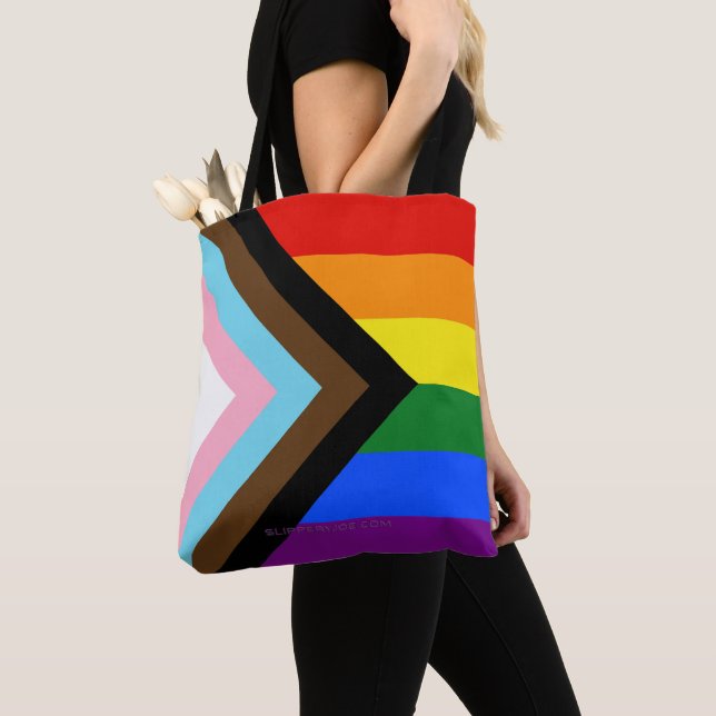 SlipperyJoe's Progress Pride Flag six classic hori Tote Bag (Close Up)