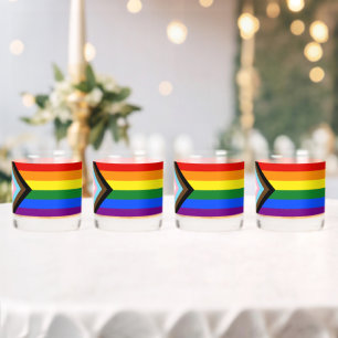 SlipperyJoe's Progress Pride Flag six classic hori Whiskey Glass