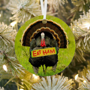 SlipperyJoe's proud turkey eat ham red wattle hang Metal Tree Decoration