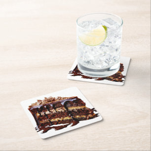 SlipperyJoe's pure chocolate cake decadence rich s Square Paper Coaster